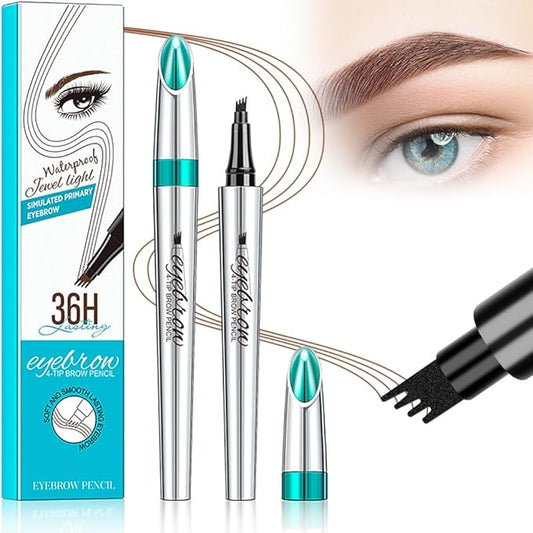 Magic Eyebrow Pencil, 3D 4 Tipped Precise Brow Pen Upgraded Waterproof Microblading Eyebrow Pencil Contouring Pen Natural Makeup Effect (B-Red Brown)