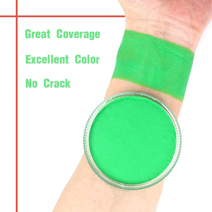 Bowitzki 30g Professional Face Paint Body Paint Water Based Face painting Makeup Safe for Kids and Adults Split Cake Single Color (White+Light Green)