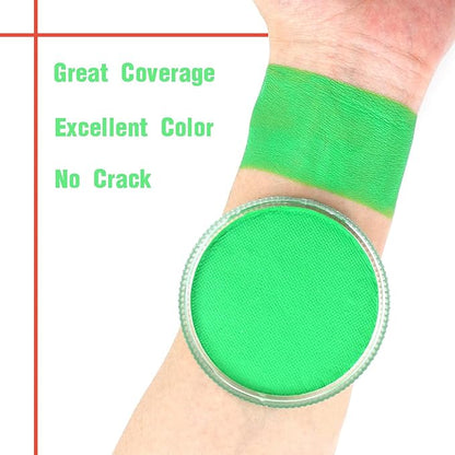 Bowitzki 30g Professional Face Paint Body Paint Water Based Face painting Makeup Safe for Kids and Adults Split Cake Single Color (White+Light Green)