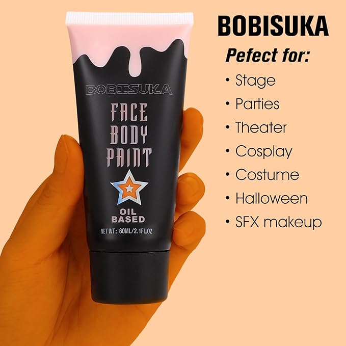 BOBISUKA Orange Face Body Paint, High Pigmented Face Painting Kit for Halloween Makeup, Scary Pumpkin, Tiger Cosplay, Costume, SFX Special Effect and Theme Parties（2.1 Fl.oz）
