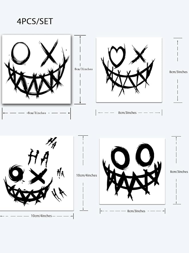 Tattoo Tech, 4 Sheets Semi Permanent Tattoo, Adult Art Design Temporary Tattoos, Lasts 1-2 Weeks, Waterproof, Realistic Look, No Adhesive, No Reflection (Joker Smile Design)