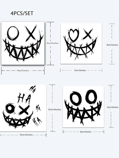 Tattoo Tech, 4 Sheets Semi Permanent Tattoo, Adult Art Design Temporary Tattoos, Lasts 1-2 Weeks, Waterproof, Realistic Look, No Adhesive, No Reflection (Joker Smile Design)