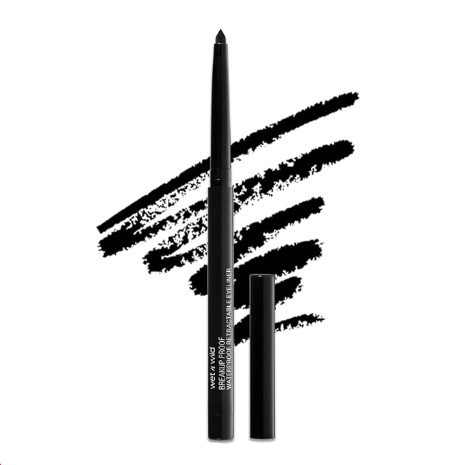 wet n wild Ultimate Eyebrow Retractable Definer Pencil Medium Brown & Mega Last Breakup Proof Eyeliner Waterproof 16-Hour Wear Black