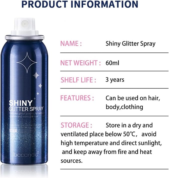 2pcs Waterproof Glitter Spray - Shimmer Glitter Hair & Body Spray - Long-Lasting Highlight Powder for Women, Girls - Face, Skin, Hair, Clothing, Nail Art & Craft