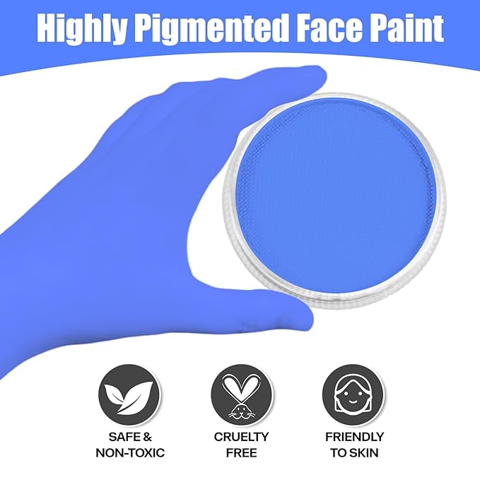 Go Ho Blue Face Paint Washable for Halloween Makeup,Creamy to Gel Water Based Body Paint Full Coverage for Cosplay SFX Smurf Mystique Avatar Clown Makeup,Blue,25g