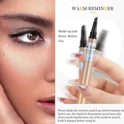Magic Eyebrow Pencil, 2024 New 3D Microblading Waterproof Eyebrow Pencil, Natural Makeup Fine Stroke Magic Eyebrow Pencil with 4 Micro-Fork Tip for Women (Deep Coffee)