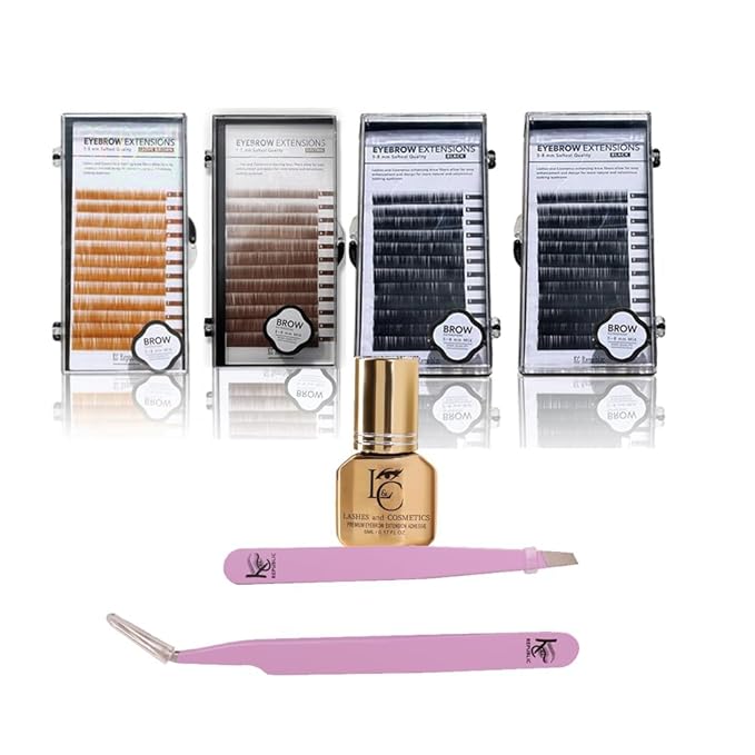 Eyebrow Extensions Premium Kit with 4 Trays of Mink Eyebrows in Light Brown, Brown, 2 Black, Comes on Mixed Length Trays 5-8 Mm Mix, Eyebrow Premium Glue & Extension Tweezers