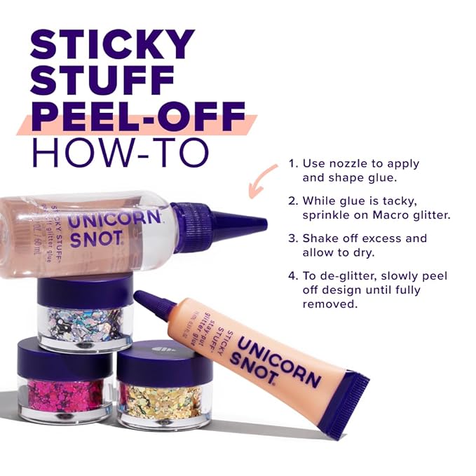Unicorn Snot Glitter Glue Primer - Sticky Stuff™ Peel Off Glitter Glue for Long-Lasting Perfection - Safe for Face - Waterproof, Non-Toxic Primer for Body & Face - Dries Clear