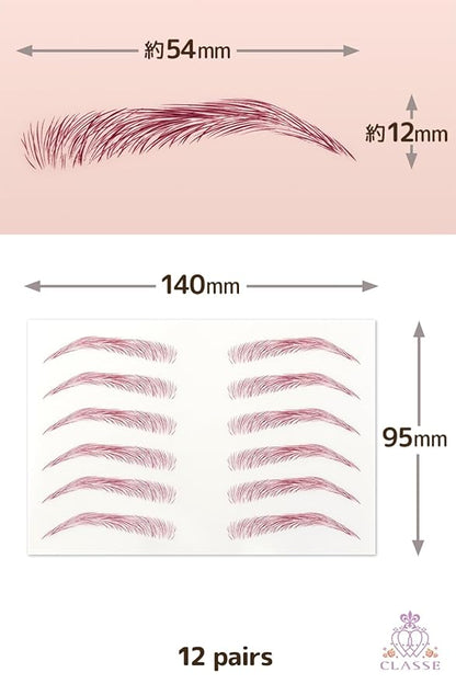 CLASSE Waterproof Eyebrow Tattoo Sticker, Colored for Cosplay, 12pair 4D Hair-Like temporary sticker on eyebrows, No water needed, peel off Painfuless, Simple Arch PK01 Pink