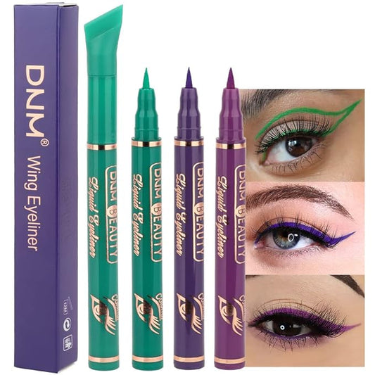 evpct 3Pcs Green Royal Blue Nordic Purple Liquid Wing Eyeliner Stamp Eye Pencil Set Waterproof Colored Color Eye Liner Stamps Shapes delineador de ojos contra el agua delineadores de colores para ojos