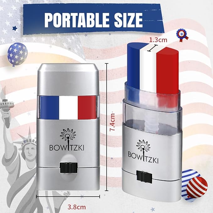 5PCS Red White Blue Face Paint Sticks,USA Flag colors Patriotic face body paint makeup for 4th of July Independence Day，sweefproof eye black stick for Baseball Game,Sports Fans