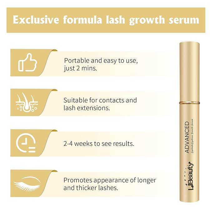 Libeauty Lash Serum for Eyelash Growth - Eyelash Enhancing Serum for Longer, Thicker & Fuller Lashes with Natural Formula, Safe for Sensitive Eyes & Extensions (2ml)