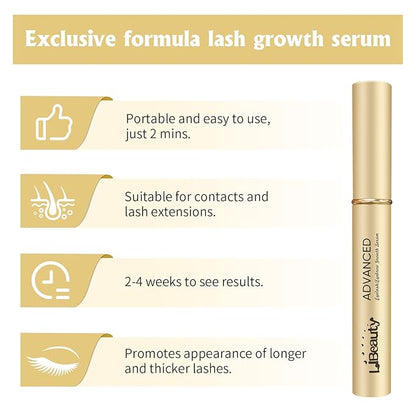 Libeauty Lash Serum for Eyelash Growth - Eyelash Enhancing Serum for Longer, Thicker & Fuller Lashes with Natural Formula, Safe for Sensitive Eyes & Extensions (2ml)