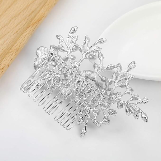 Kercisbeauty Wedding Bridal Butterfly Champagne Hair Comb Crystal Headband for Brides Evening Party Women Headpiece (Silver)