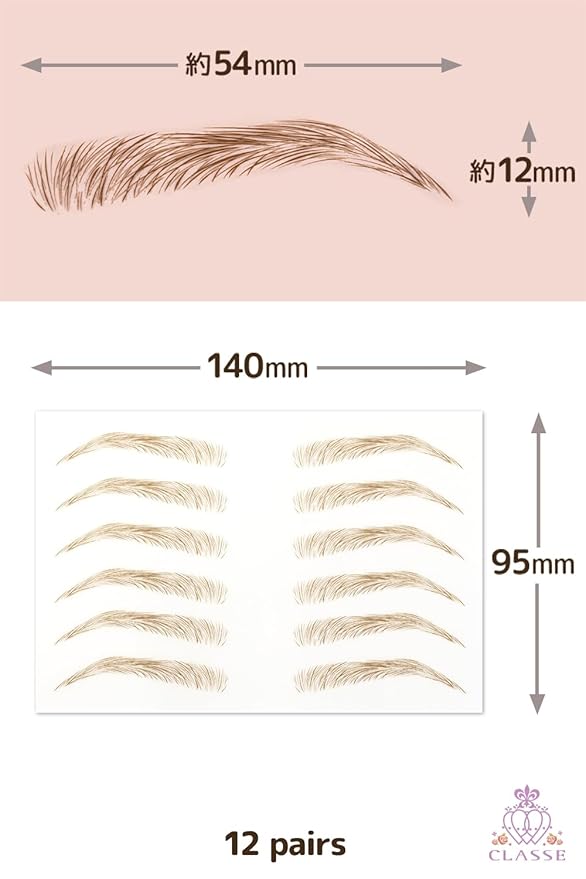 CLASSE Waterproof Eyebrow Tattoo Sticker, 12pair 4D Hair-Like temporary sticker on eyebrows, No water needed, peel off Painfuless, for women girls Simple Arch Light Brown