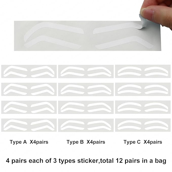 2 Bags Airbrush Eyebrow Design Stickers Stencils, Disposable Semi-permanent Auxiliary Stickers, Airbrush Brow Shaping Mapping Guide Tape Air Brush Templates for Tinting Makeup (D Type -2Bags- 24Pairs)