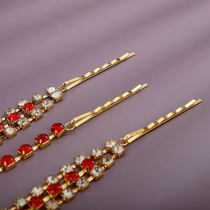 Xerling Red Crystal Pendant Head Chain Boho Layered Rhinestones Forehead Headpiece Tassel Head Jewelry for Women Wedding Hair Clip Accessories for Brides (Red-Gold)