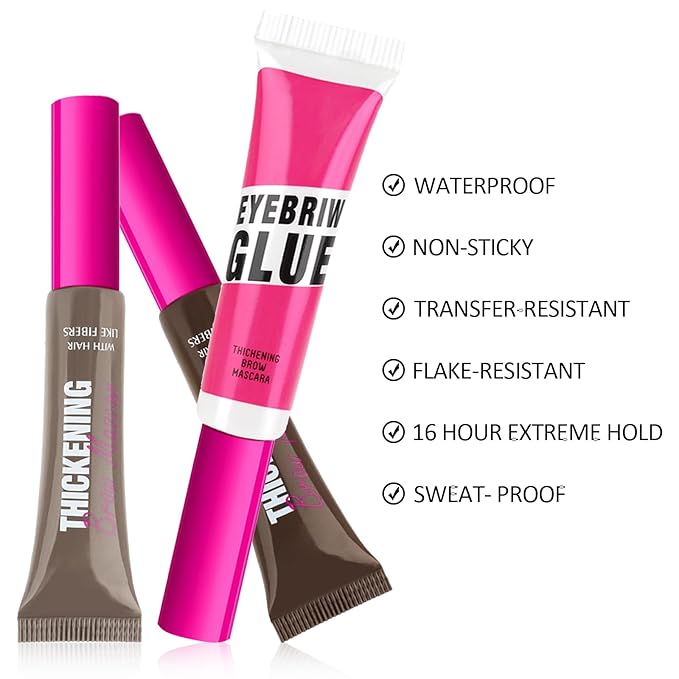 Waterproof Tinted Brow Gel Kit-Brown Tint Thickening Eyebrow Mascara Gel & Clear Setting Brow Glue, Brow Lift Fast Sculpt, Extreme Hold Eyebrow Gel Long Lasting Eye Makeup for Women