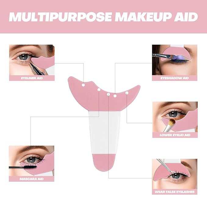 Eyeliner Stencils 2Pcs Reusable Silicone Makeup Stencil for Beginners Multifunctional Eyeliner Aid Mascara Shield Easy to Use - Pink