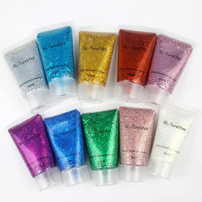 GL-Turelifes 30ml Sequins Chunky Glitter Liquid Eyeshadow Gel Festival Cosmetic Face Hair Nails Makeup Long Lasting Sparkling Easy to Apply, Easy to Remove (#06 Sliver)