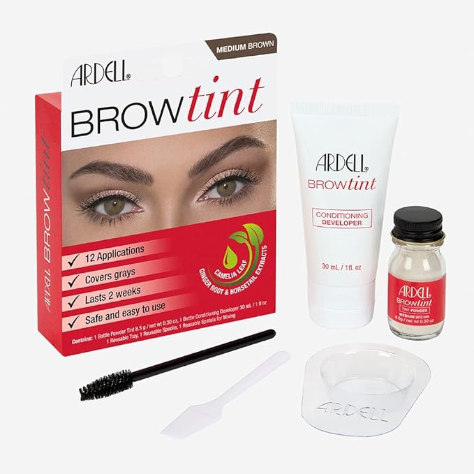Ardell Brow Tint Medium Brown, Longer-lasting, Semi-permanent Brow Dye, with Natural Extracts, Complete Brow Tinting Kit, 1 pack