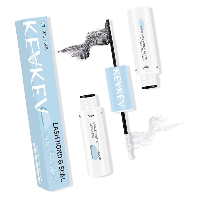 KevKev Lash Bond and Seal Waterproof Bond and Seal Lash Glue for Lash Clusters Mascara Wand Cluster Lash Glue Eyelash Bond and Seal Strong Hold for 72 Hours Avoid Stickiness (5ml+5ml)