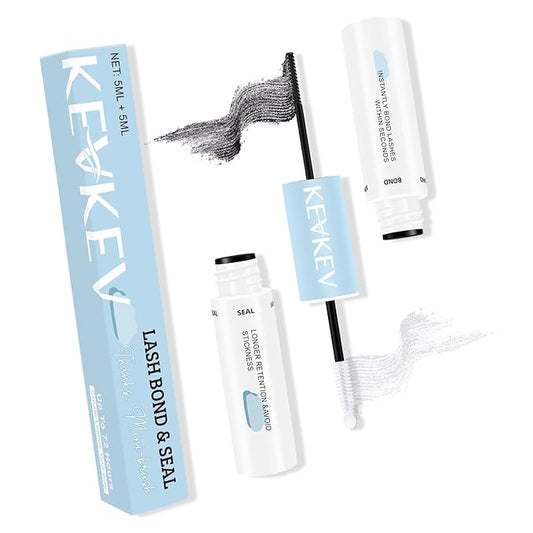 KevKev Lash Bond and Seal Waterproof Bond and Seal Lash Glue for Lash Clusters Mascara Wand Cluster Lash Glue Eyelash Bond and Seal Strong Hold for 72 Hours Avoid Stickiness (5ml+5ml)