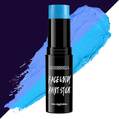 BOBISUKA Neon Blue Face Body Paint Stick Water Based Glow In The UV Light Face Painting Kit Eye Black Sticks for Sports Quick Drying Foundation Makeup for Halloween Cosplay SFX Costume Party