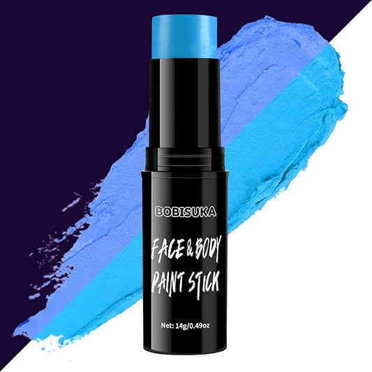 BOBISUKA Neon Blue Face Body Paint Stick Water Based Glow In The UV Light Face Painting Kit Eye Black Sticks for Sports Quick Drying Foundation Makeup for Halloween Cosplay SFX Costume Party