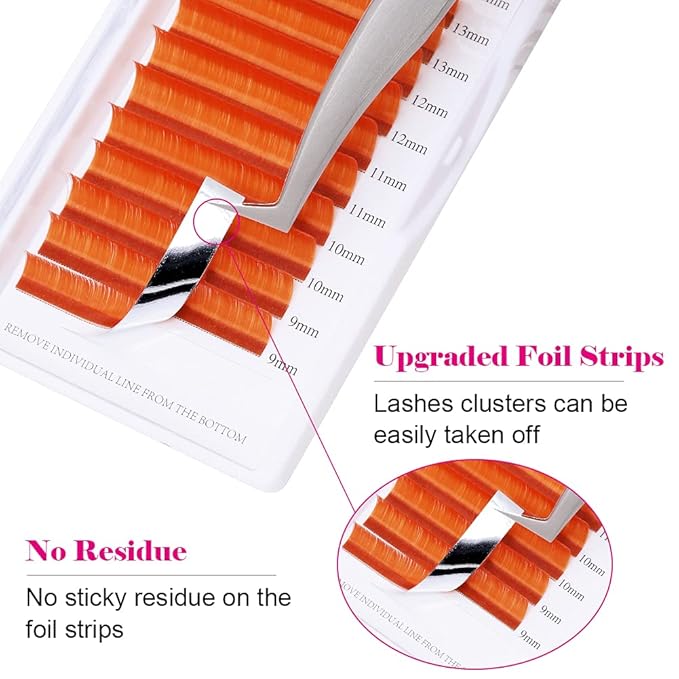 Volume Eyelash Extension 0.07 D Curl 8-14mm Mixed Tray Orange Color Volume Lashes Colored Lash Extensions Easy fan Colored Lashes Rapid Blooming Lashes 2D-20D Use by FADVAN (Orange-D, 8-14mm)