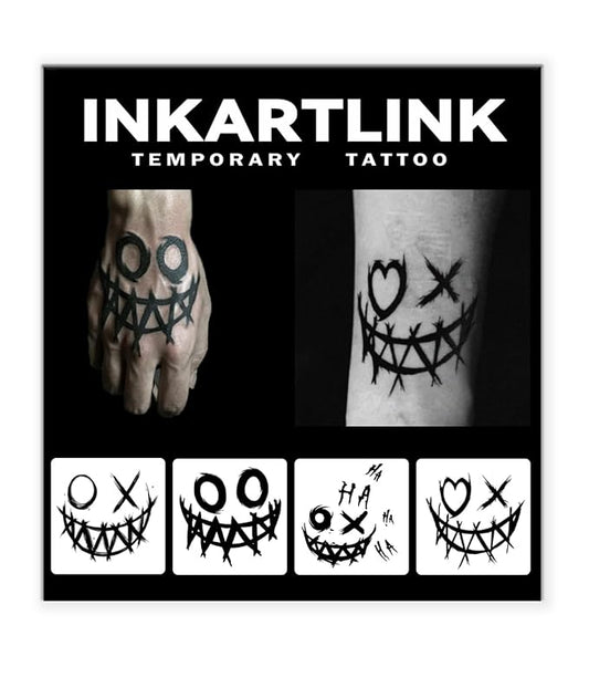 Tattoo Tech, 4 Sheets Semi Permanent Tattoo, Adult Art Design Temporary Tattoos, Lasts 1-2 Weeks, Waterproof, Realistic Look, No Adhesive, No Reflection (Joker Smile Design)