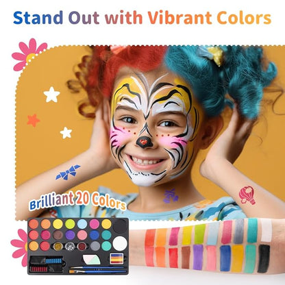 Janolia Rainbow Face Paint + 20 Colors Face Painting Kit for Kids, Water Activated Face Paint Kit for Halloween Carnival Easter