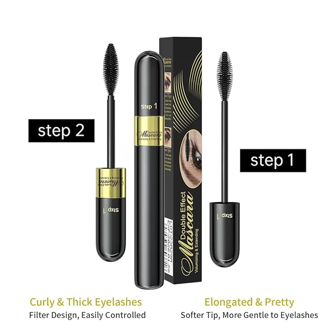 2PCS Essence Mascara Volume And Length- Amazing Lashes Mascara, Long-Lasting 2 In 1 Mascara Waterproof Mascara Voluminous Mascara,Lengthening And Volumizing Tubing Mascara Black