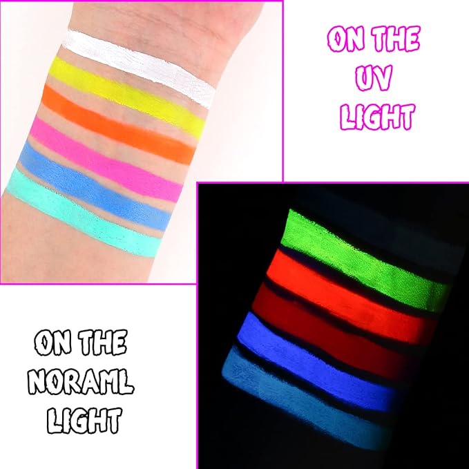 Bowitzki 50g Water Activated Eyeliner Retro Graphic Hydra Eye Liner Makeup UV Glow Fluorescent Cake Aqua Color Split Cakes Neon Rainbow Face Paints Body Painting for Halloween Christmas (Sun & Sea)