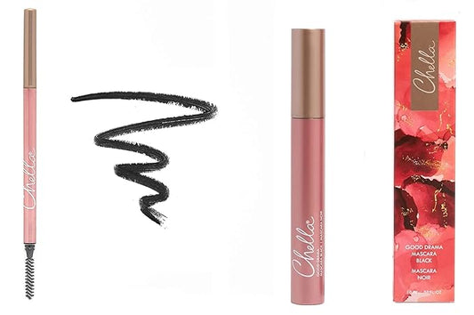 Chella Good Drama Vegan Mascara and Eyebrow Pencil Bundle, Elegant Ebony