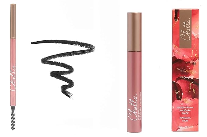 Chella Good Drama Vegan Mascara and Eyebrow Pencil Bundle, Elegant Ebony