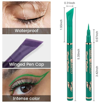 evpct 3Pcs Green Royal Blue Nordic Purple Liquid Wing Eyeliner Stamp Eye Pencil Set Waterproof Colored Color Eye Liner Stamps Shapes delineador de ojos contra el agua delineadores de colores para ojos