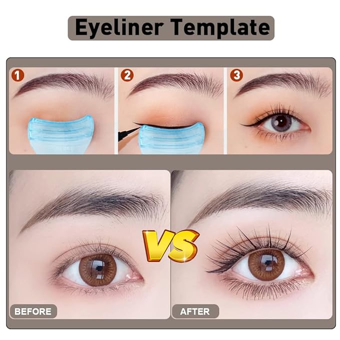 Abnaok 3 Pack Eye Makeup Tool Kit, Eyelashes Tools Mascara Shield Applicator Guard，Eyeliner Stencils and Eyebrow Stencils Kit for Beginners