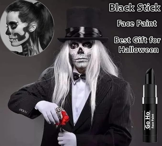 Go Ho Makeup Clown Black Cream-Blendable Stick - Face Body Paint for Professional SFX, Cosplay Costume - Safe Facepaint, Nose & Lip Smacking, Eye Black for Football, Sports, Halloween