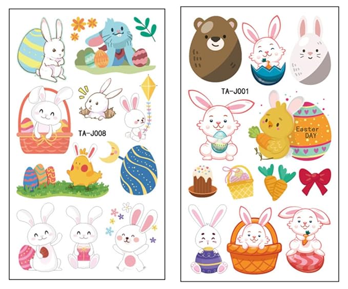 10 Sheets(110PCS) Easter Tattoo Temporales for Kids,Bunny Egg Chicks Tattoo Stickers,Facial Hands Available,Easter Party Decorations