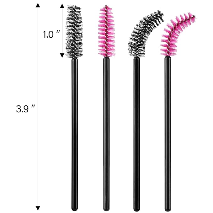 1000 Disposable Mascara Wands Eyelash Brushes Spoolies for Eyebrow Eye Lash Extension Black and Rose Red
