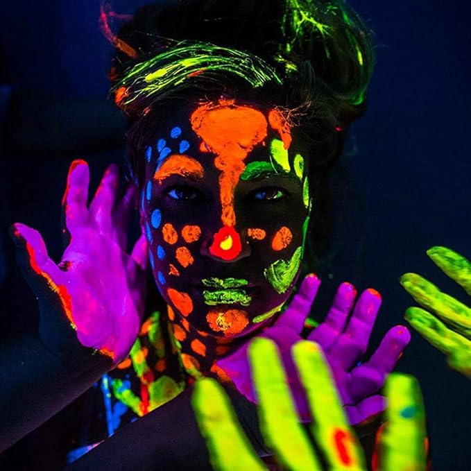 UV Face Paint Kit, Glow In The Dark Paint, Neon Fluorescent Body Painting 8 Colors Professional Brush,Water Based Black Lights Makeup for Kids Adults,Halloween Party Supplies,Projects Costumes Theater
