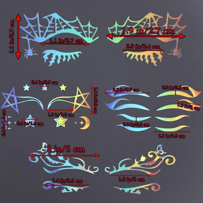 Uranian Holographic Eyeliner Stickers Temporary Self-adhesive Eyeshadow Sticker for Women Girls Spider Web Stars Eyelid Tape Wing Eye Makeup Stickers for Halloween Carnival Club Festival Party (Set 1)