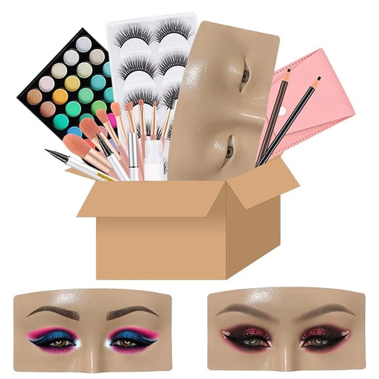 Makeup Practice Face Board, Resusable 3D Makeup Mannequin Face, Eyes Makeup Practice Face with Makeup Kit for Makeup Student and Beginner to Practice Eyeshadow Eyeliner Eyebrow Makeup & Lash Extension