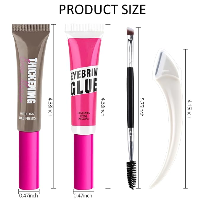 Waterproof Tinted Brow Gel Kit-Brown Tint Thickening Eyebrow Mascara Gel & Clear Setting Brow Glue, Brow Lift Fast Sculpt, Extreme Hold Eyebrow Gel Long Lasting Eye Makeup for Women
