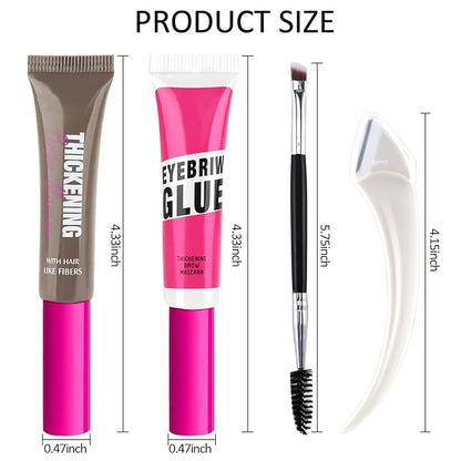 Waterproof Tinted Brow Gel Kit-Brown Tint Thickening Eyebrow Mascara Gel & Clear Setting Brow Glue, Brow Lift Fast Sculpt, Extreme Hold Eyebrow Gel Long Lasting Eye Makeup for Women