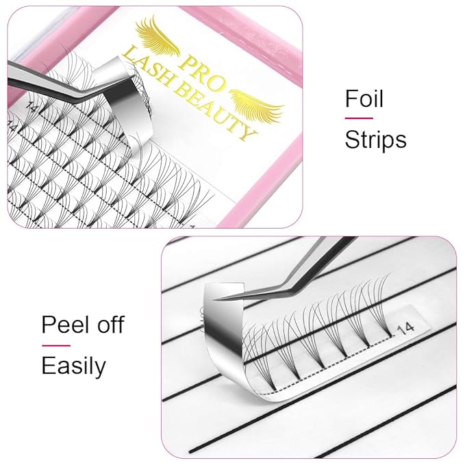 PRO LASHBEAUTY Premade 5D-D-0.10-9 False Eyelash Extensions, Short Stem, Volume Lash, 9 mm, Vegan, Individual