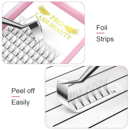 PRO LASHBEAUTY Premade 5D-D-0.10-9 False Eyelash Extensions, Short Stem, Volume Lash, 9 mm, Vegan, Individual