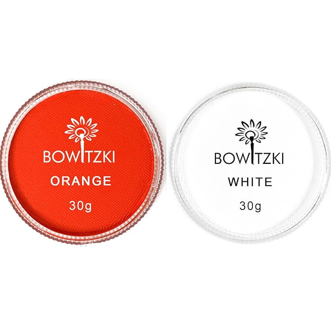Bowitzki 30g Professional Face Paint Body Paint Water Based Face painting Makeup Safe for Kids and Adults Split Cake Single Color (White+Orange)