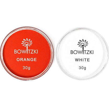 Bowitzki 30g Professional Face Paint Body Paint Water Based Face painting Makeup Safe for Kids and Adults Split Cake Single Color (White+Orange)